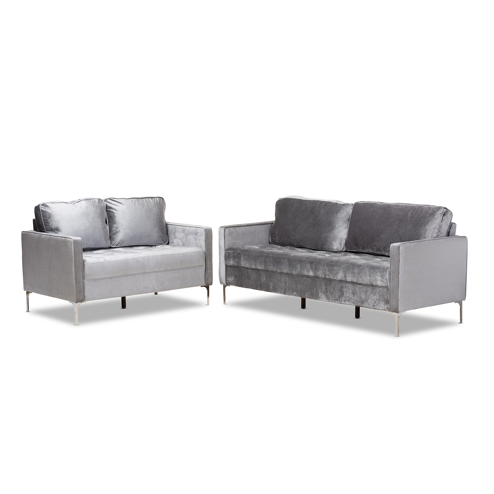 Baxton Studio Clara Modern and Contemporary Grey Velvet Fabric Upholstered 2-Piece Living Room Set